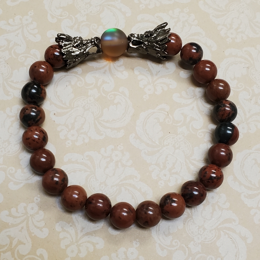 Mahogany Obsidian and Light Interactive Glass with Dragons 🐉  Handmade B